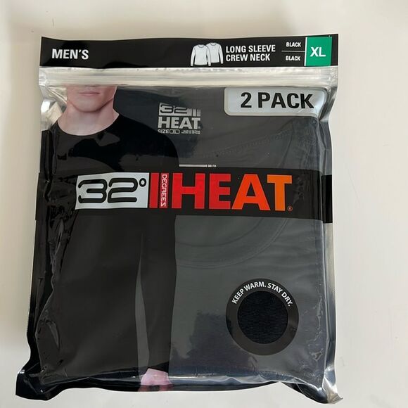 32 DEGREES Men's Heat Long Sleeve Crew Neck Tee Shirt 2-Pack BLACK - Picture 2 of 3